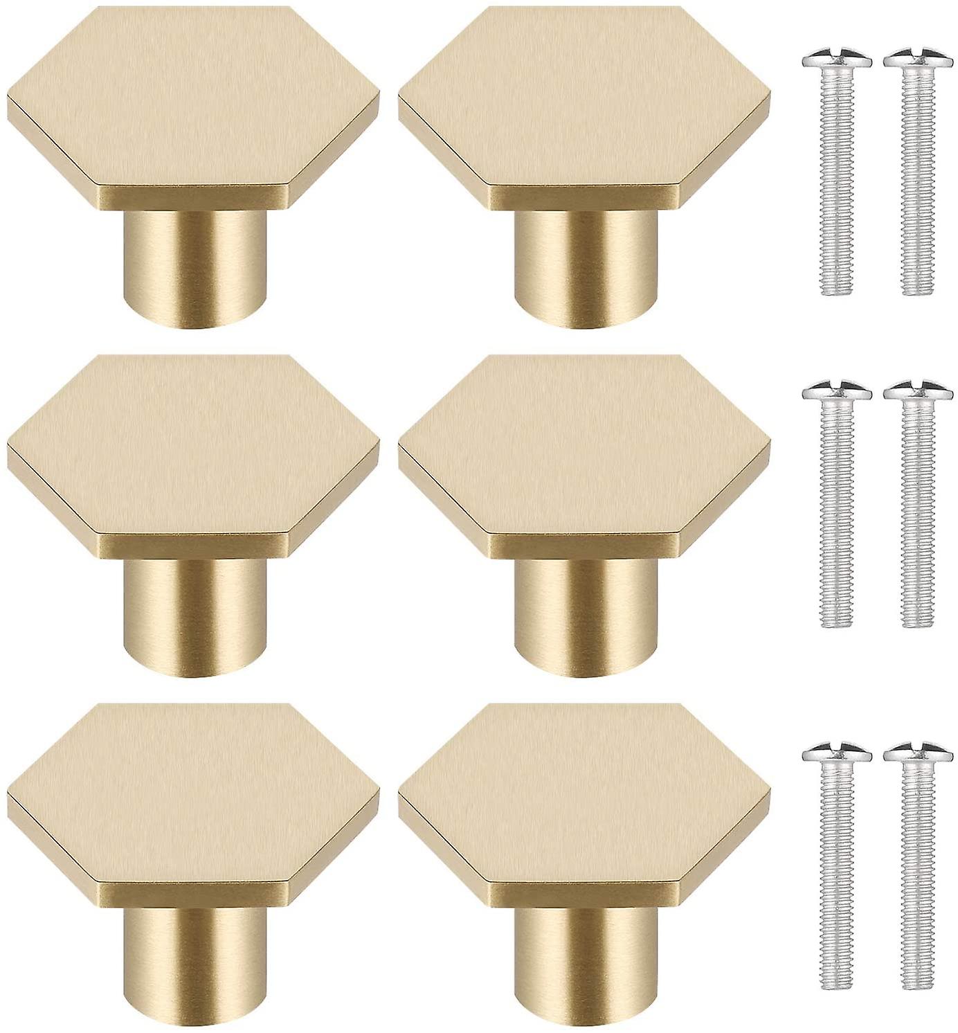6pcs Solid Brass Door Handles, Hexagonal Gold Drawer Knobs Cupboard Knobs,door Knobs