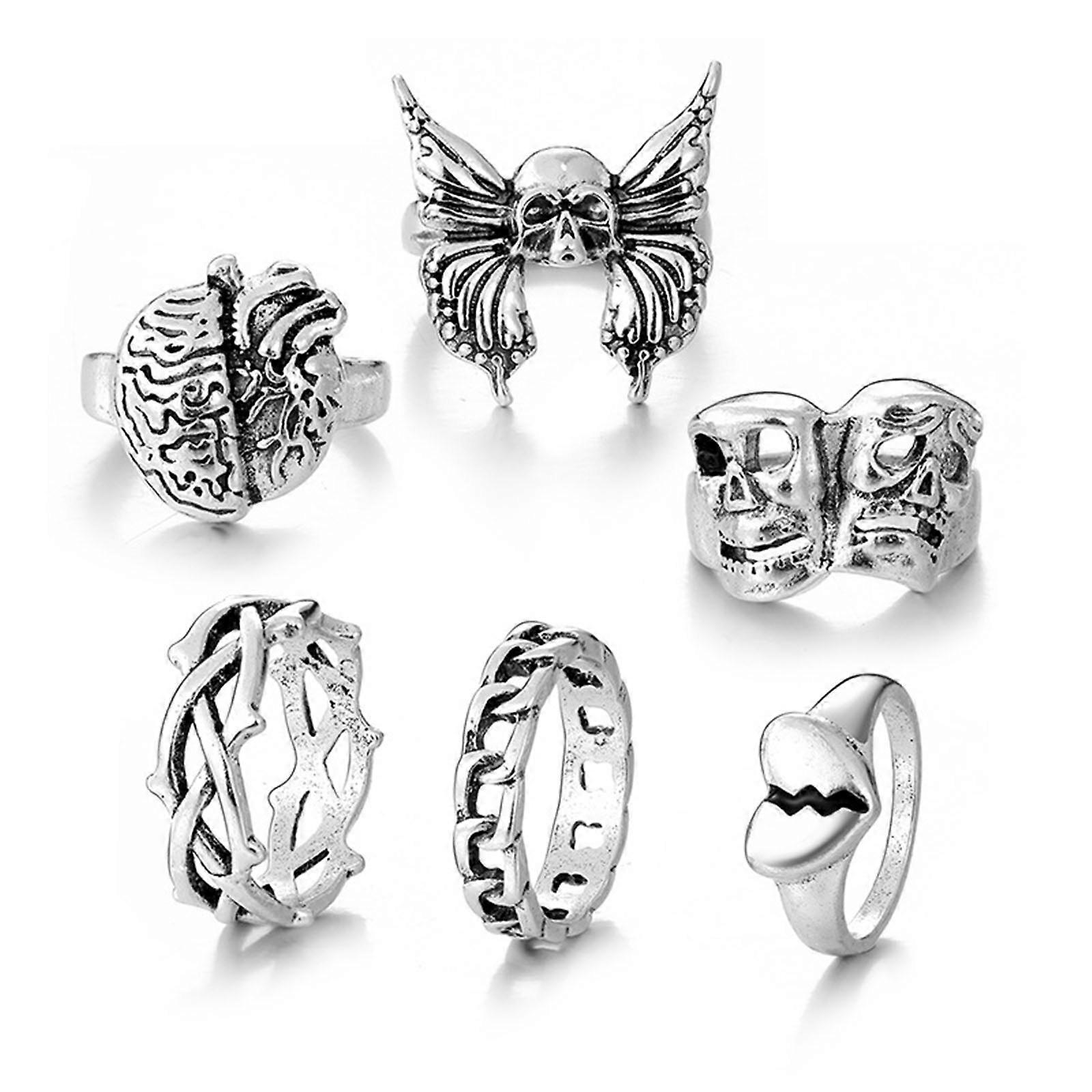 6 قطع خواتم قوطية مجموعة مجوهرات للرجال هالوين خواتم الجمجمة روح الموت خواتم القوطية التراص المفصل خاتم الإصبع
