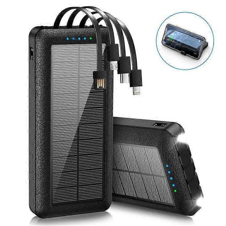 PSOOO PS-159 10000mAh Solar Power Bank with Built-in Micro/Type-C/Lightning Cable and Phone Bracket