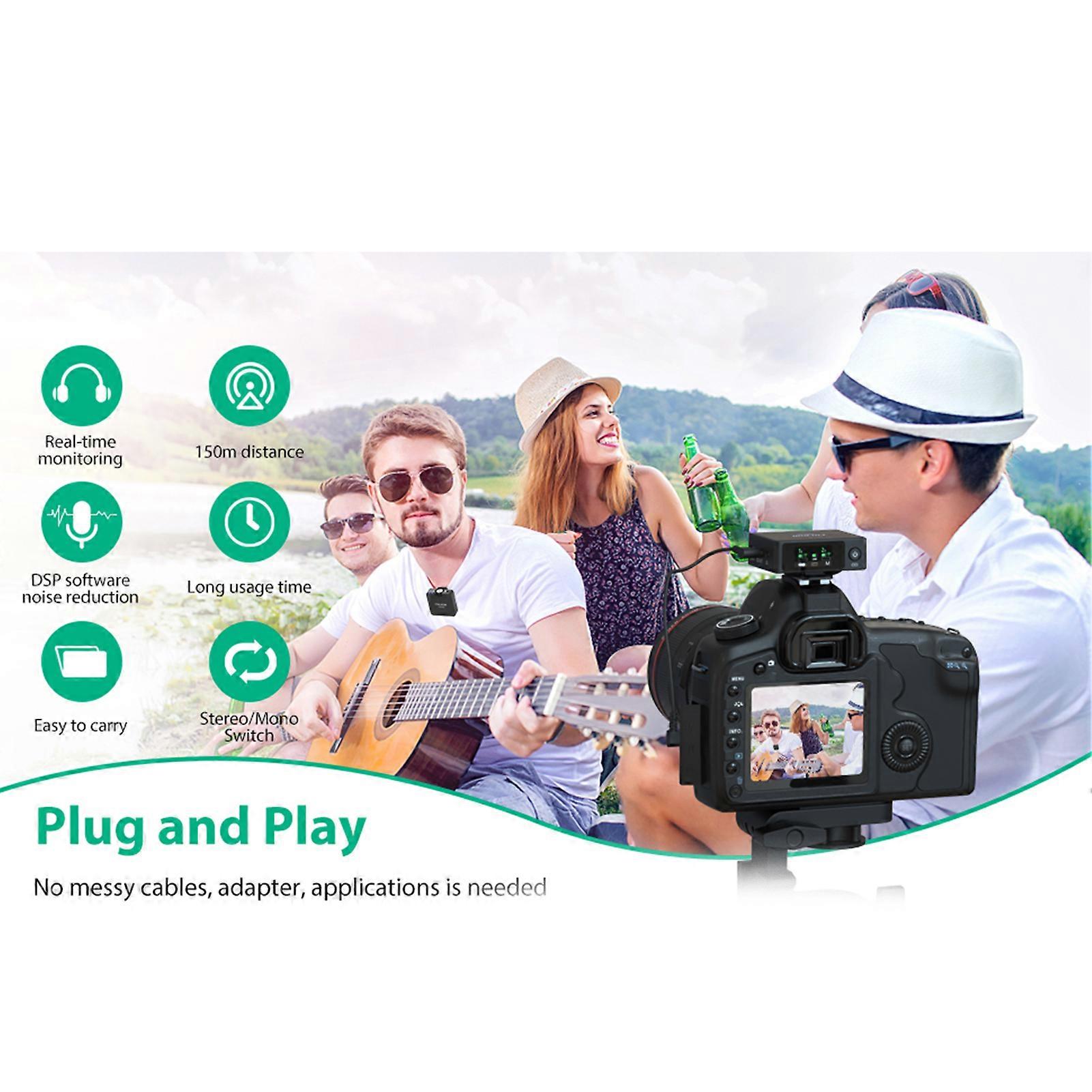 Wireless Lavalier Microphone System with Portable Charging Case 2.4G for Recording YouTube Interview Vlogging 18-Hour Battery Life 2TX