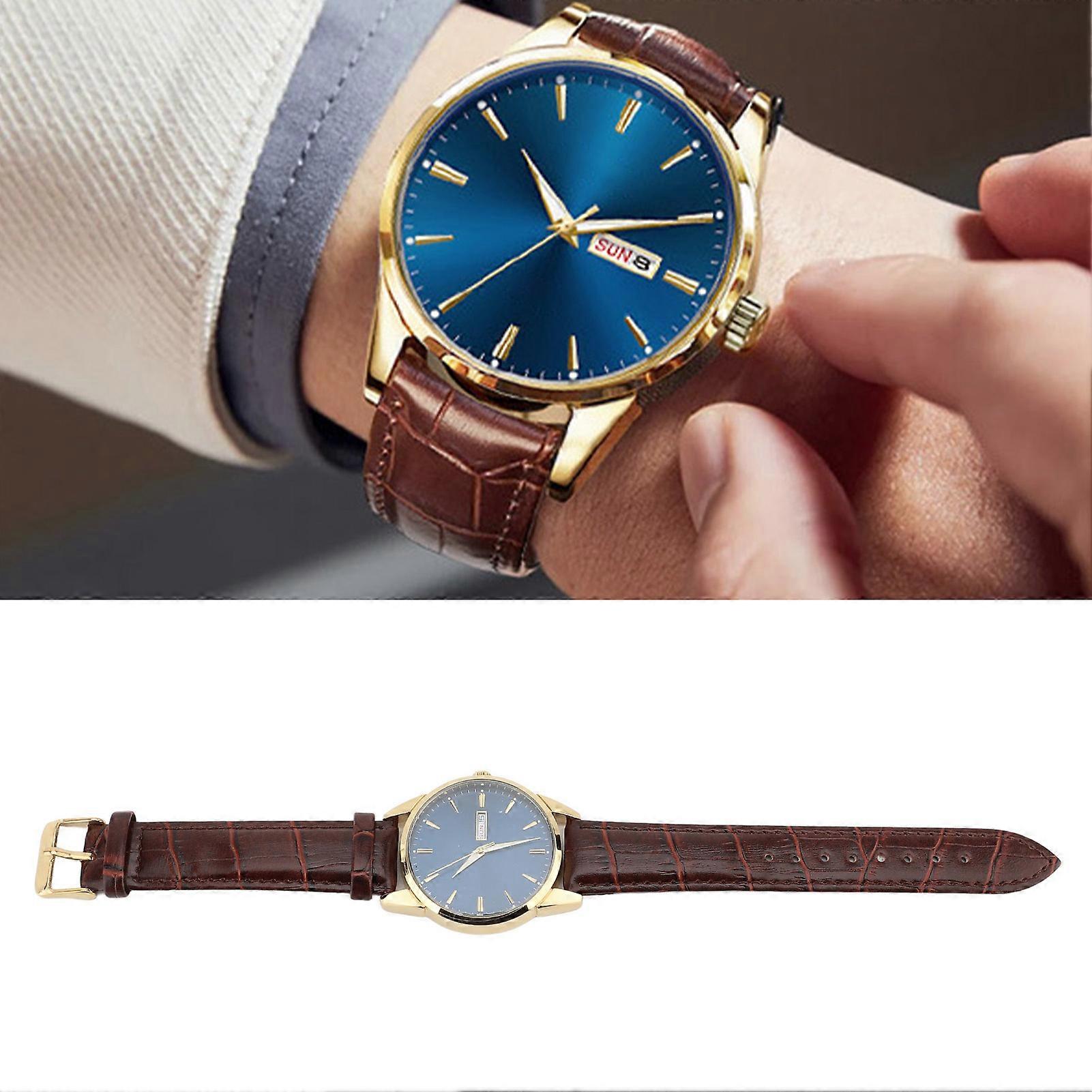 Män Luminous Quartz Watch Date Display 30m Vattentät PU läderrem Män Business Armbandsur Blå Urtavla 