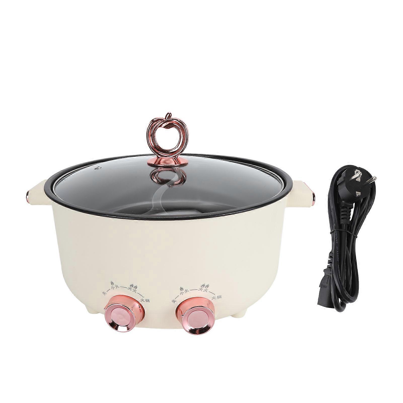 Double-sided electric pot 7 L large capacity dual flavor with divider for cooking and frying, beige