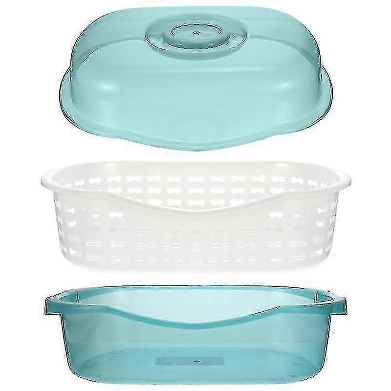 36X25x17cm Blue Picnic Baskets 1pc Colander With Lid Double-layer Drain Basket Versatile Storage Con