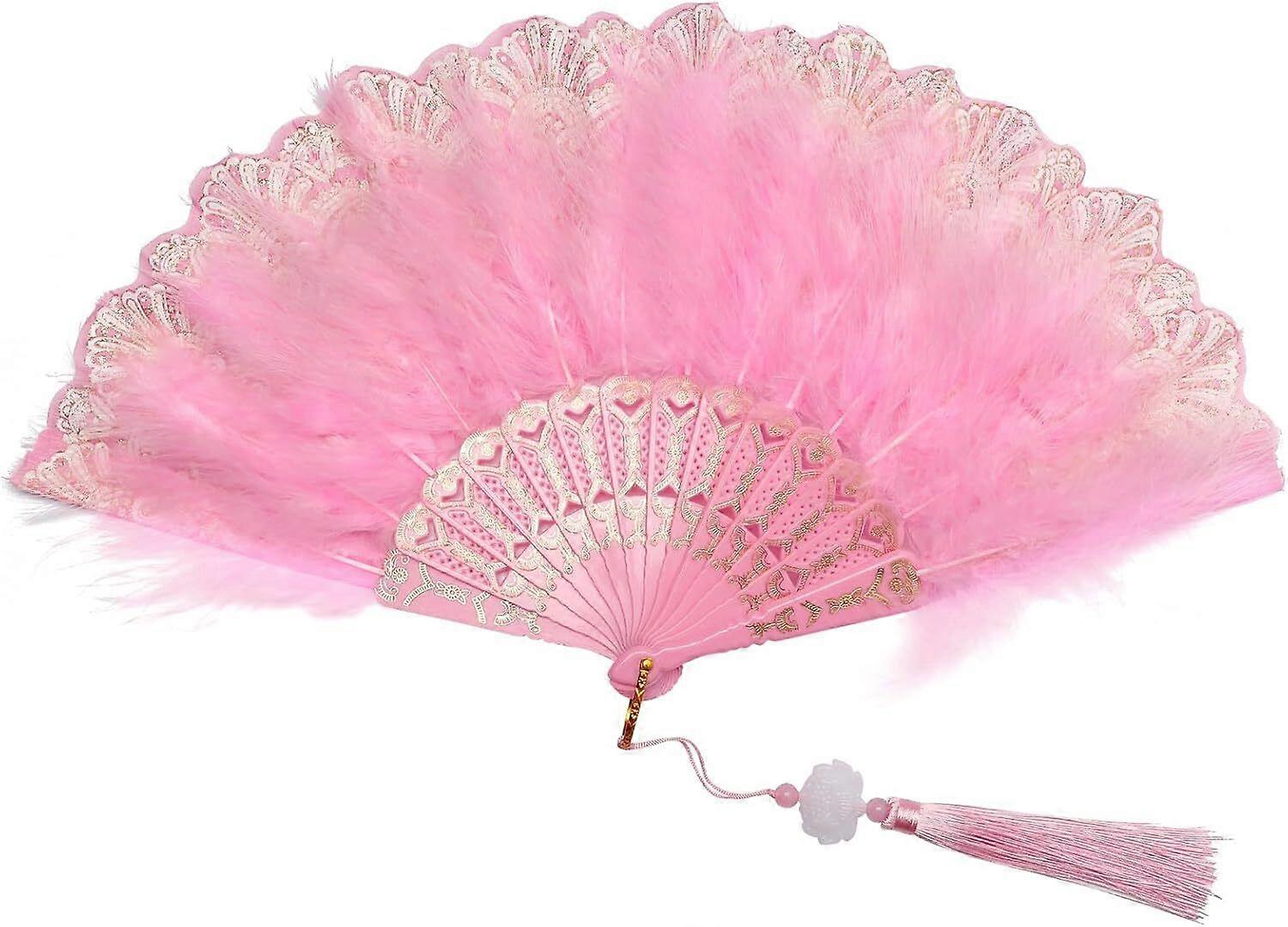 Feather Hand Fan Embroidered Flower Feather Fan