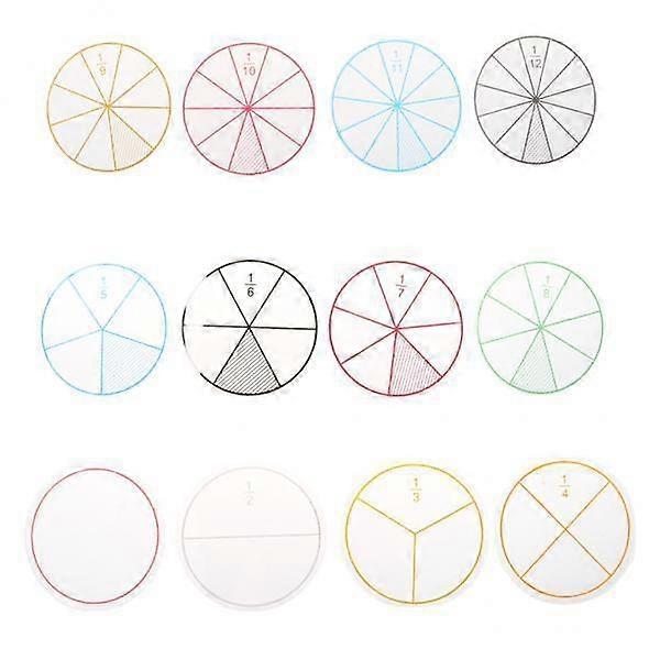 3x 12pcs Numbered Fraction Circles Count Mathematics Calculation Tool