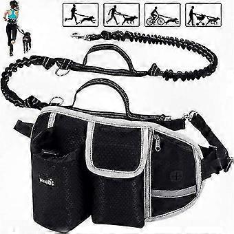 Handsfree hondenriem met schokabsorptie voor grote honden tot 110 kg, comfortabele reflecterende stiksels voor hardlopen, joggen en wandelen (zwart)