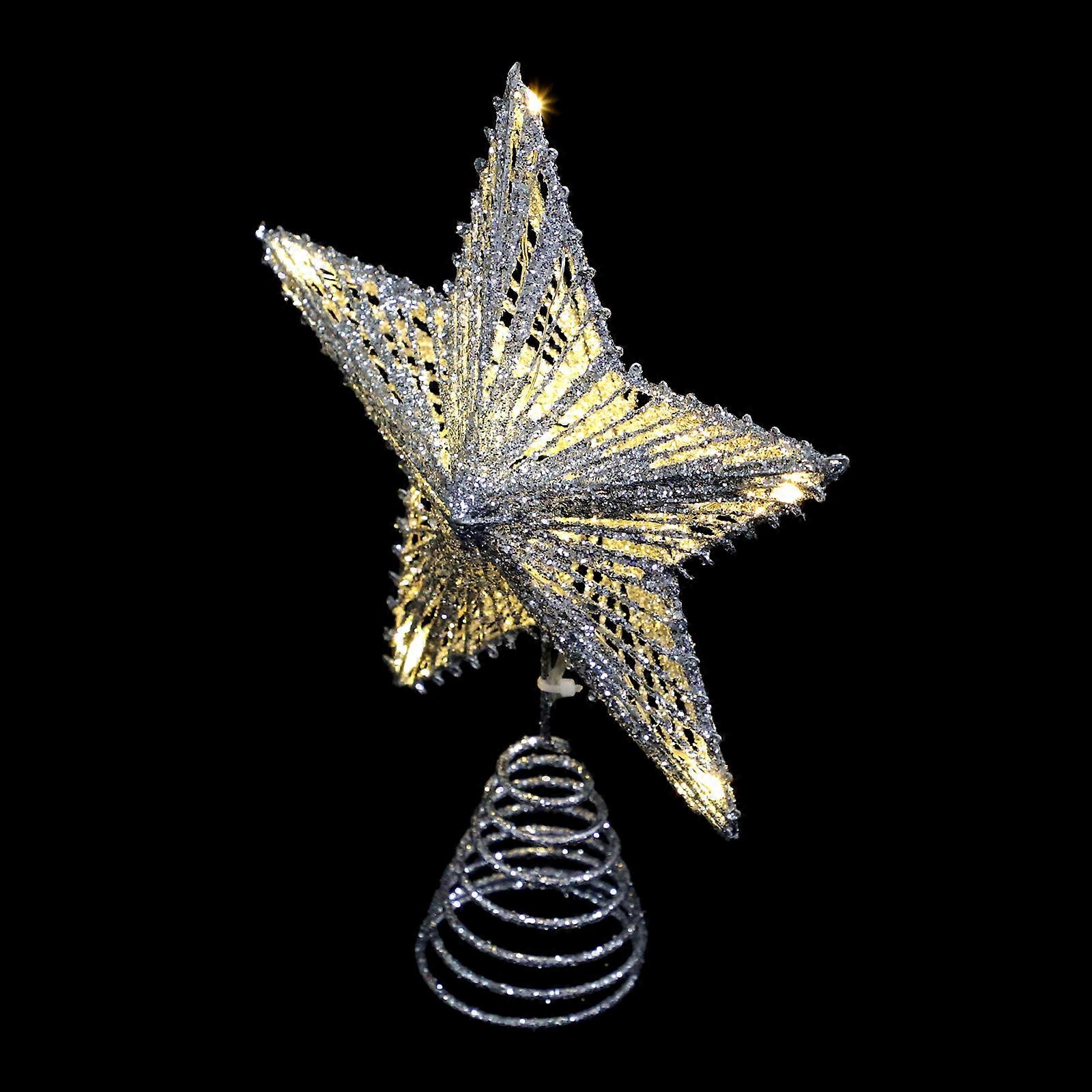Xmas Tree Treetop Star with Light String Silver Chic Tree Decor 25x20cm Decoration 1Pack