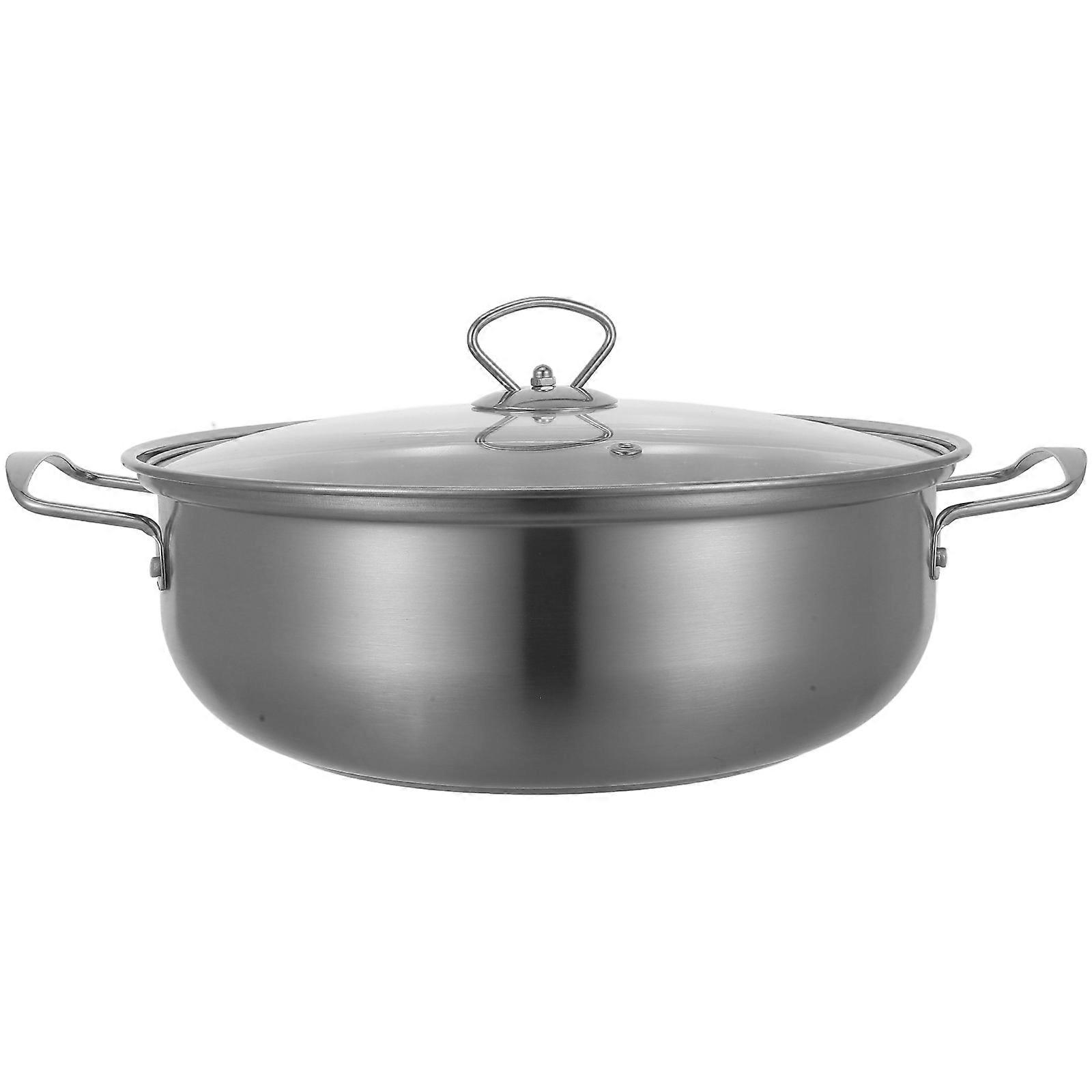 Thicken Hot Pot Pan Stainless Steel Stockpot With Lid For Family Gatherings Shiny Appearance Easy To Clean 1Pcs