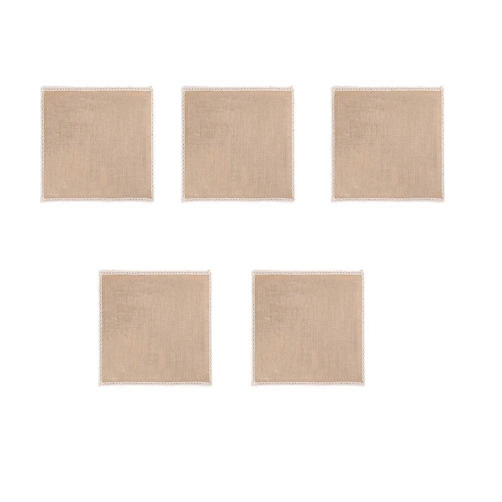 Hessian Lace Table Mats Jute Placemats Dining Room Home Decoration Square Light Brown 10x10cm Waterproof 5Pack