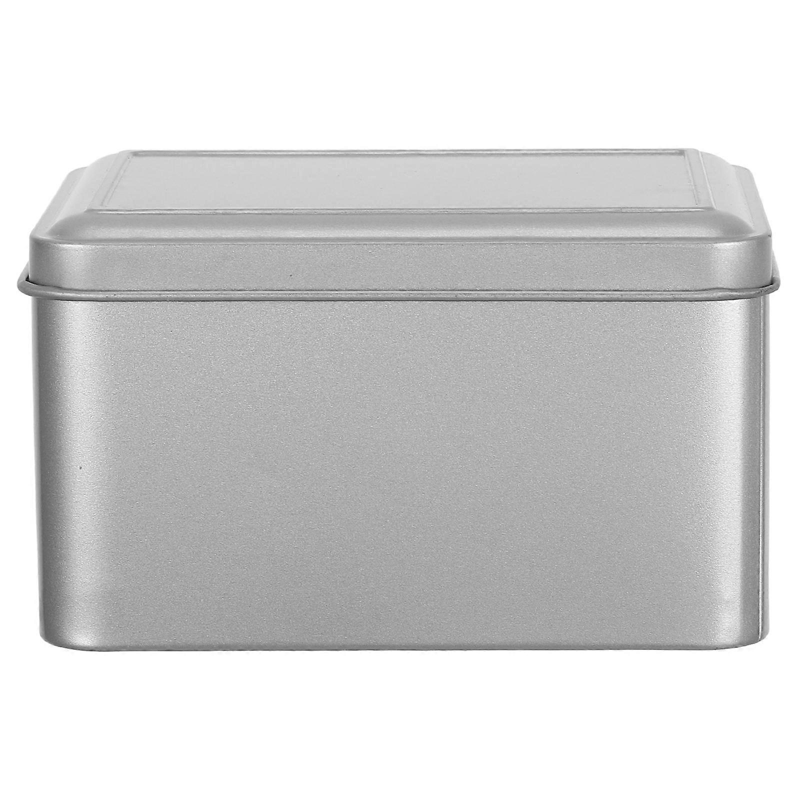 Tin Cans Storage Rectangular Tinplate Box Silver 11.00X8.00X6.50CM For Loose Leaf Tea Organizer Weddings 4Set