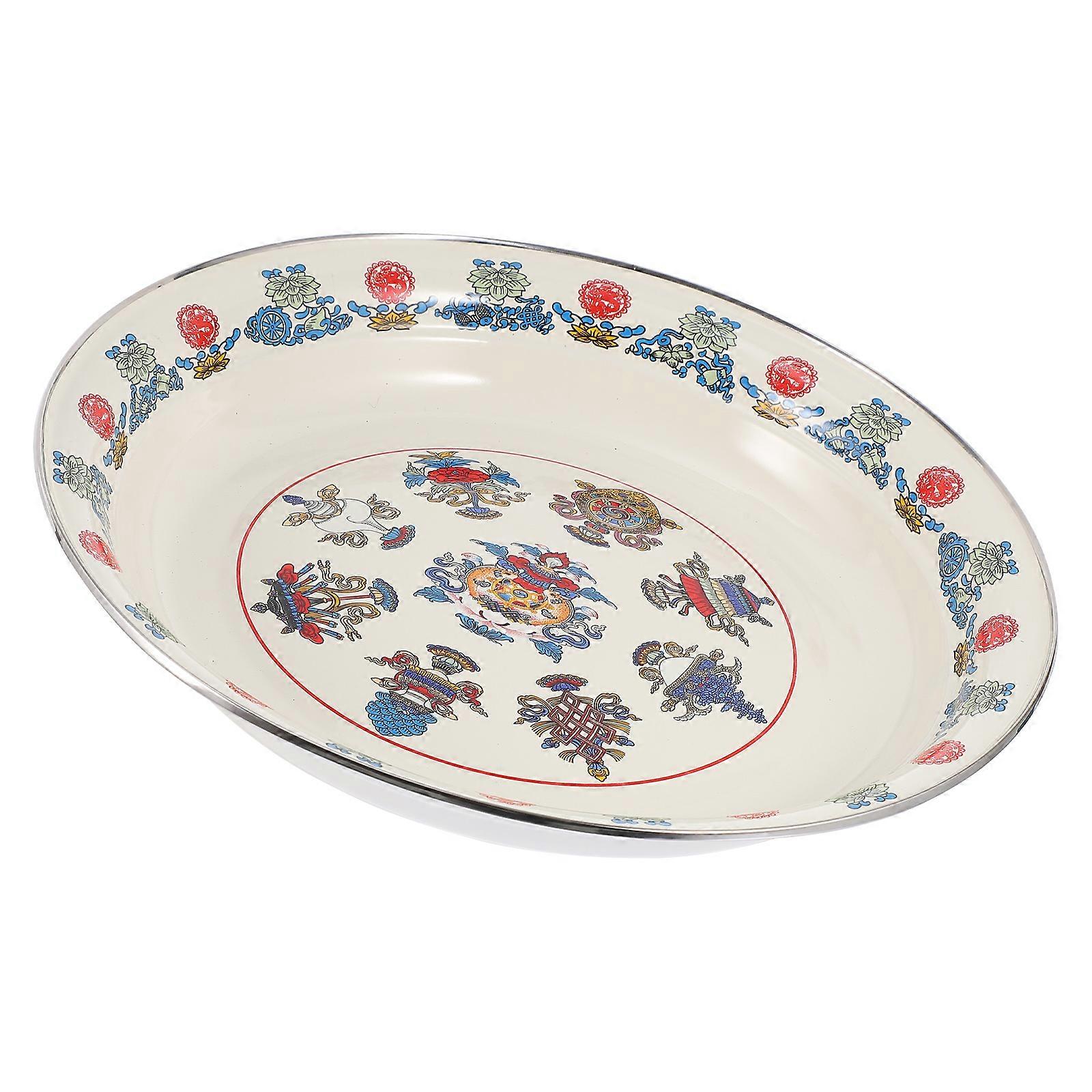 Enamel Dinner Plate Milk White Flat Bottom Serving Dish for Fruit, Snacks, Home, Restaurants, Family Gatherings and Festivals