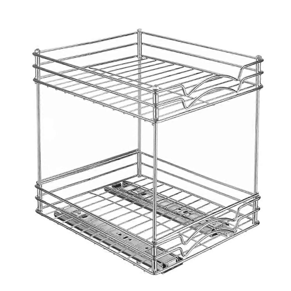Metal Spice Racks Kitchen Double Layer Vertical Storage Stand Silver 28.00X26.00X22.00CM Space Saving 1 Set