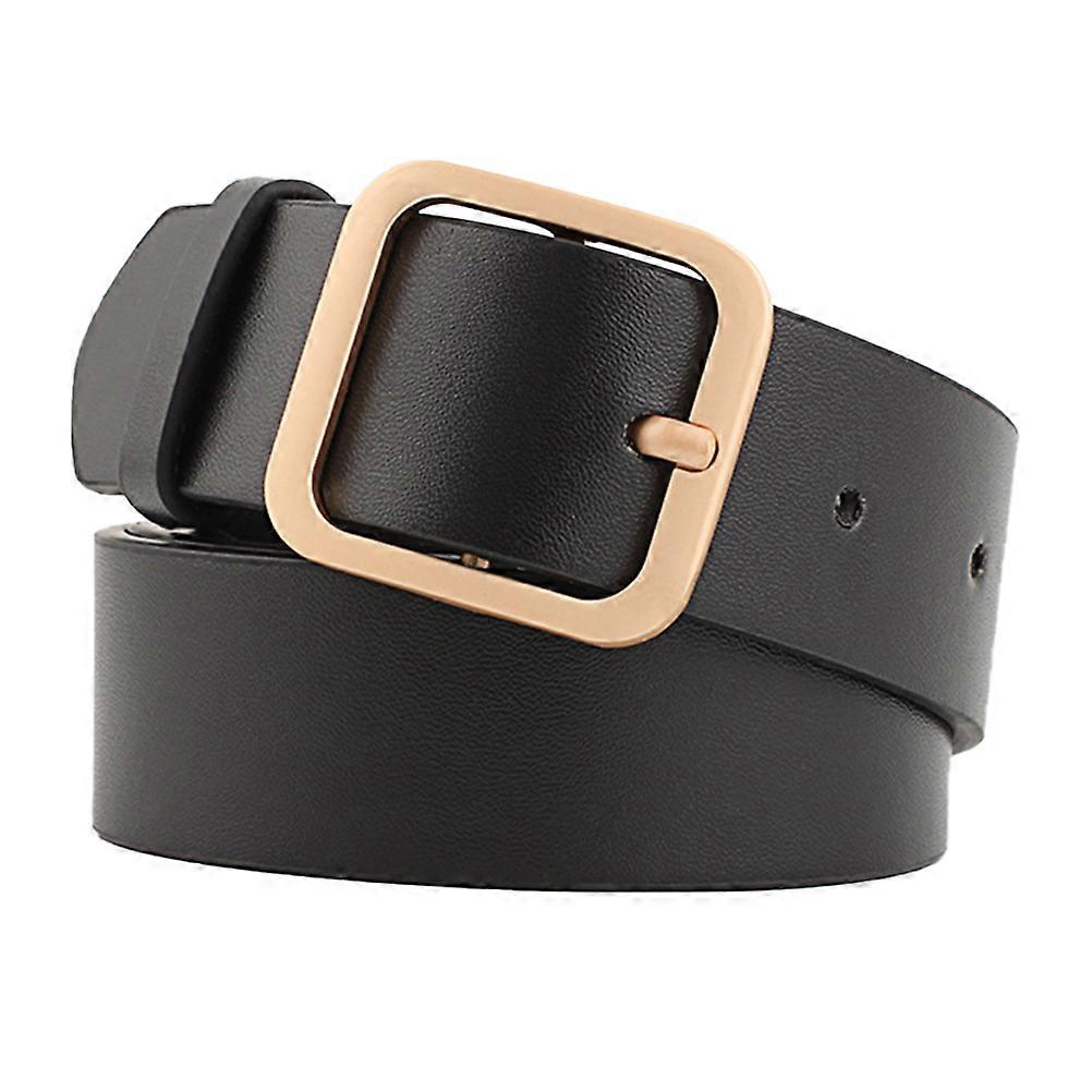 Belt With Buckle Women Casual Adjustable Leather Belt 110cm Length 3.3cm Width Black Gold 1Set