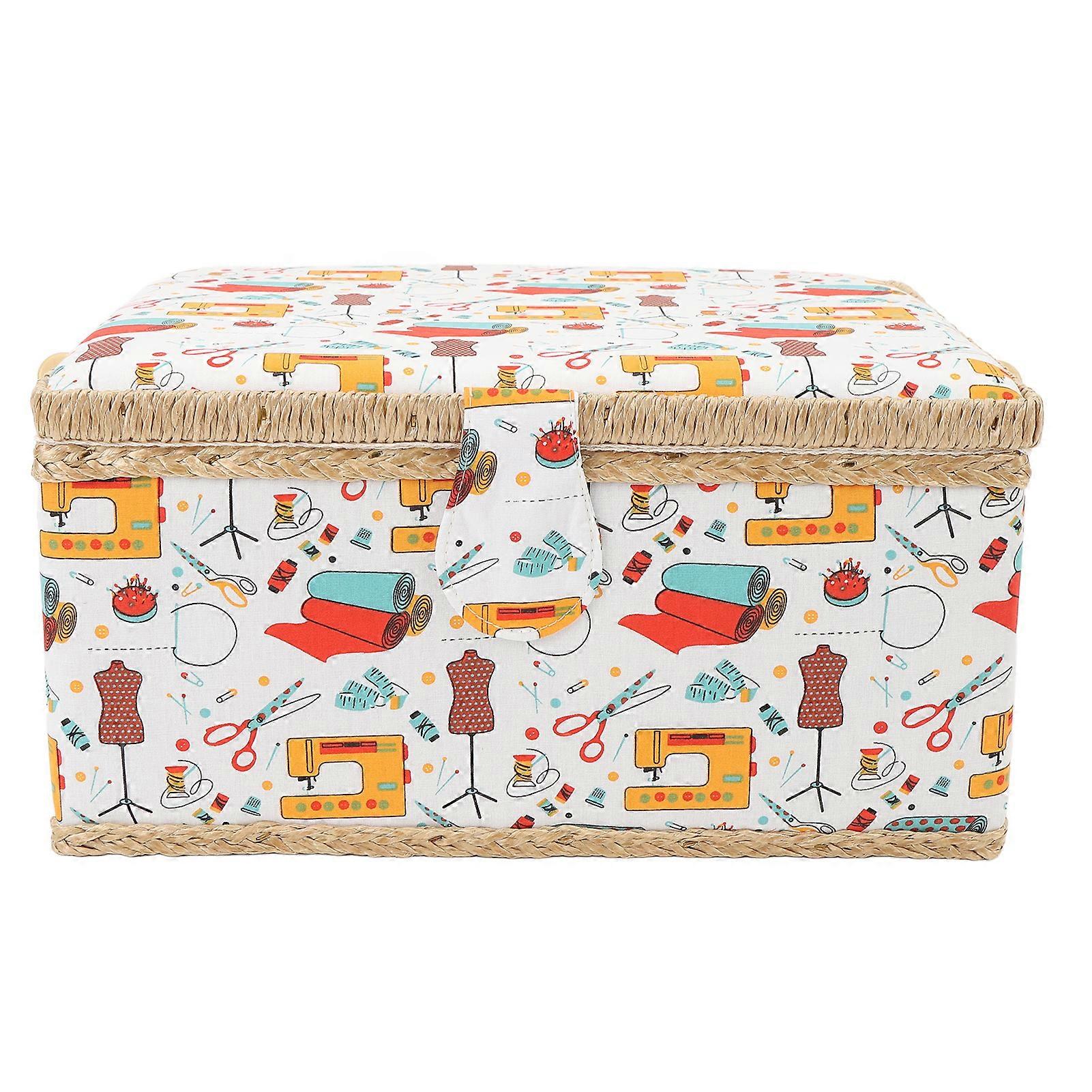 Sewing Basket, Large Capacity Portable Storage Box with Removable Plastic Tray