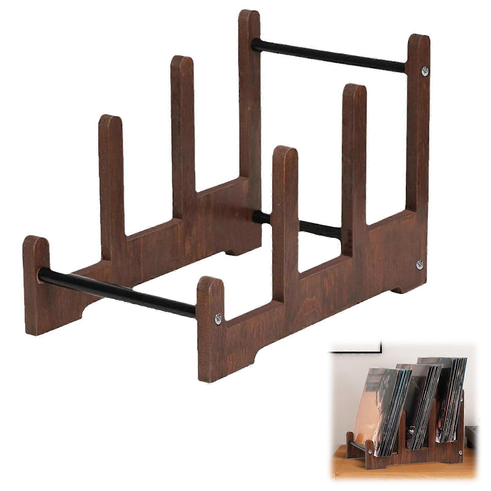 Vinyl Record Stand Wood Holder for LPs and CDs, Stylish Record Shelf for Vinyl Records and CD Display (A)