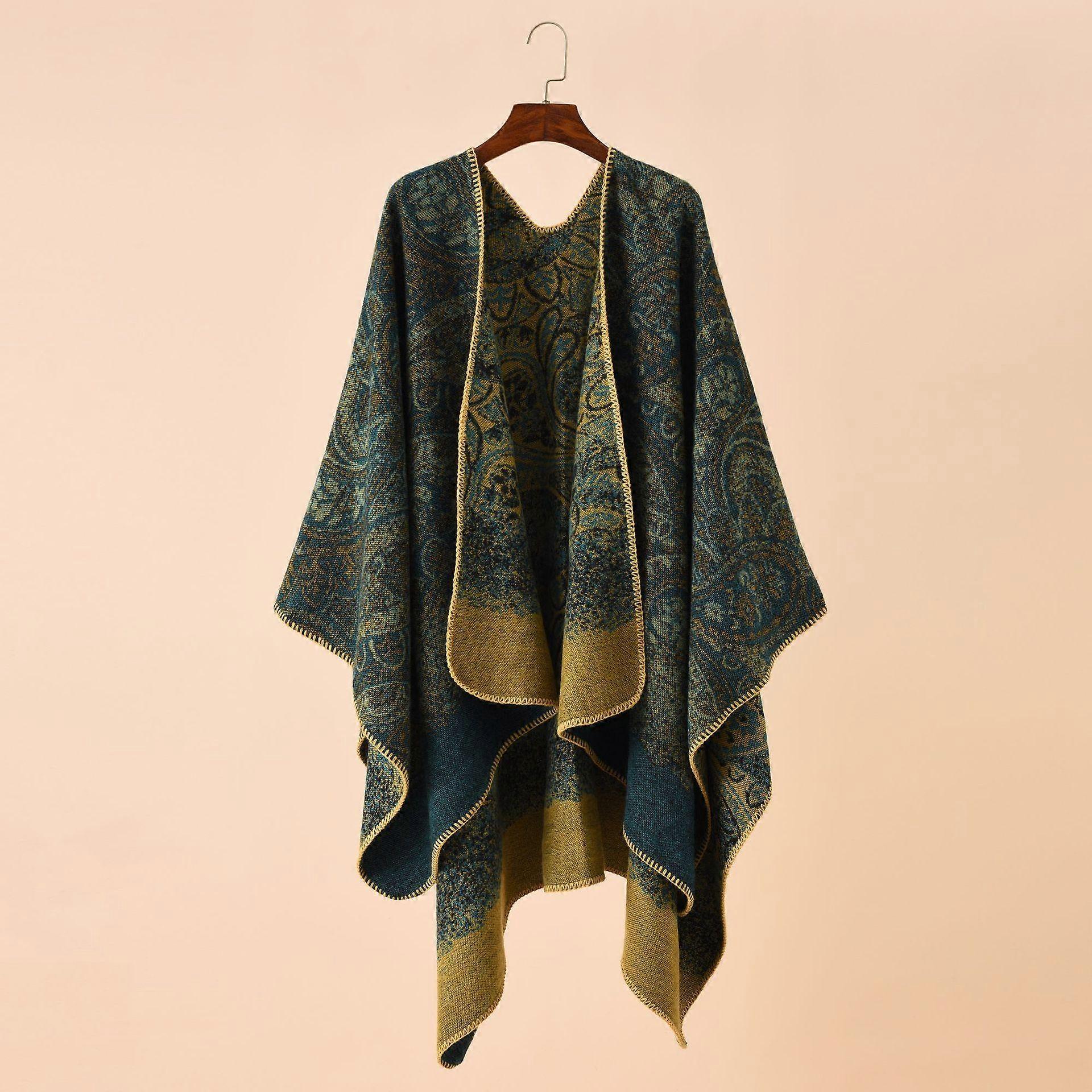 Striped Floral Color Matching Travel and Play Warm Imitation Cashmere Shawl