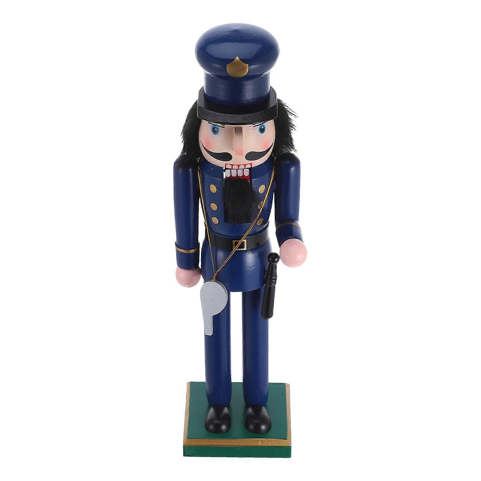 Mini Nutcracker Ornaments Professional Theme Policeman Shape Wooden Nutcracker For Holiday Season Shelf Decoration 36cm 1Pcs