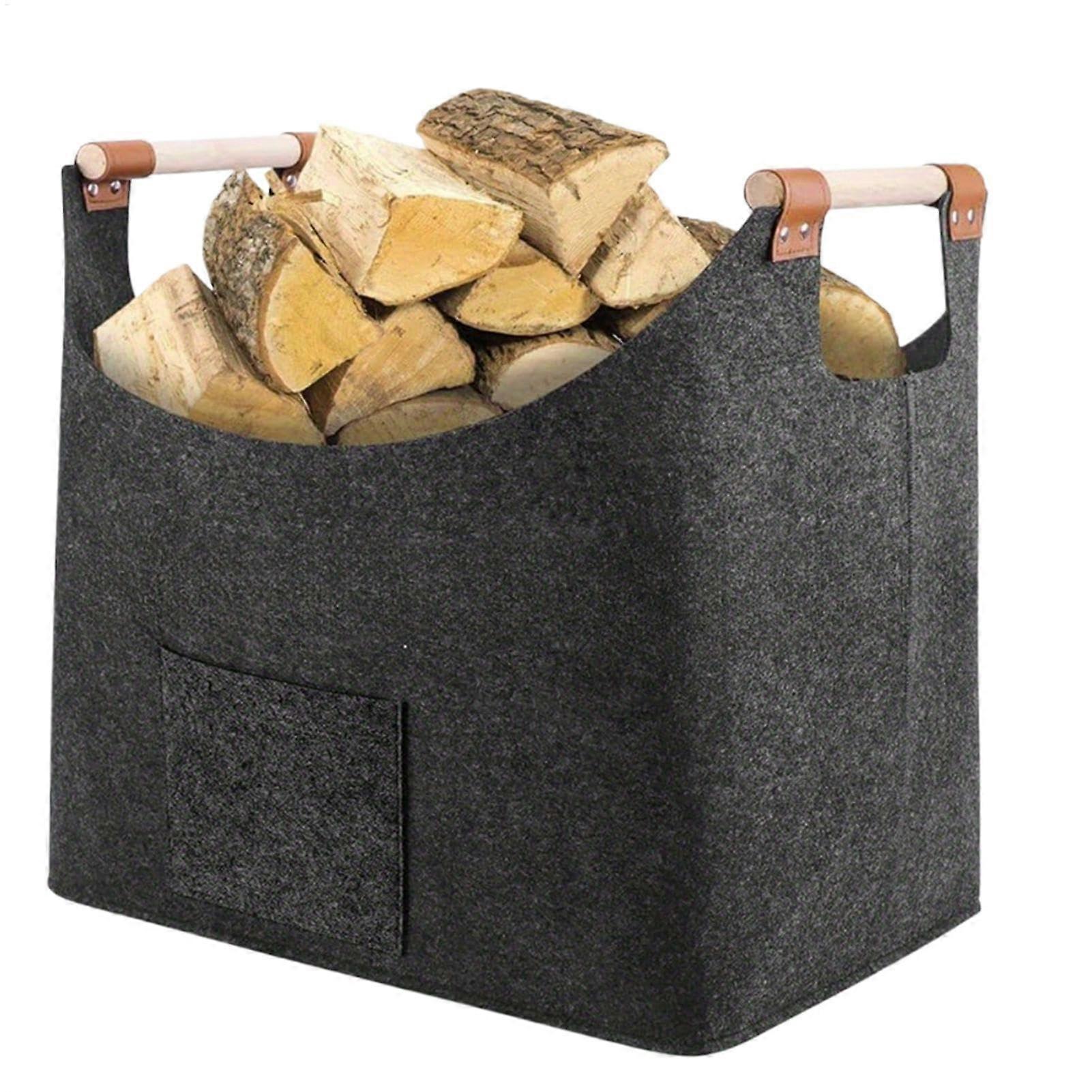 Firewood bag, fireplace log basket made of felt reusable holder 55x40x32cm