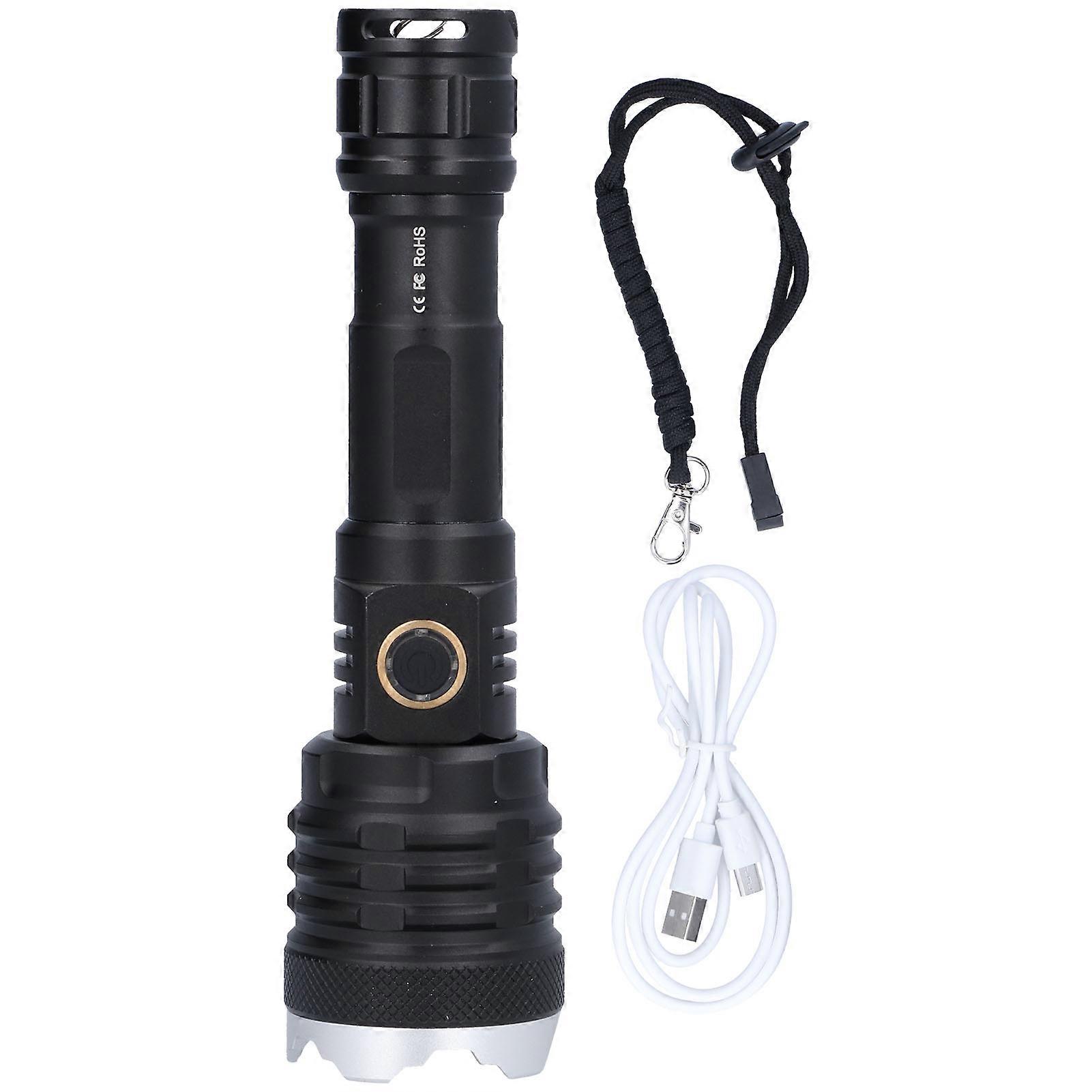 Lampe de poche LED 5 vitesses 20 000 lm, étanche, zoom, éclairage d'urgence pour la maison, la randonnée, le camping, chargement USB