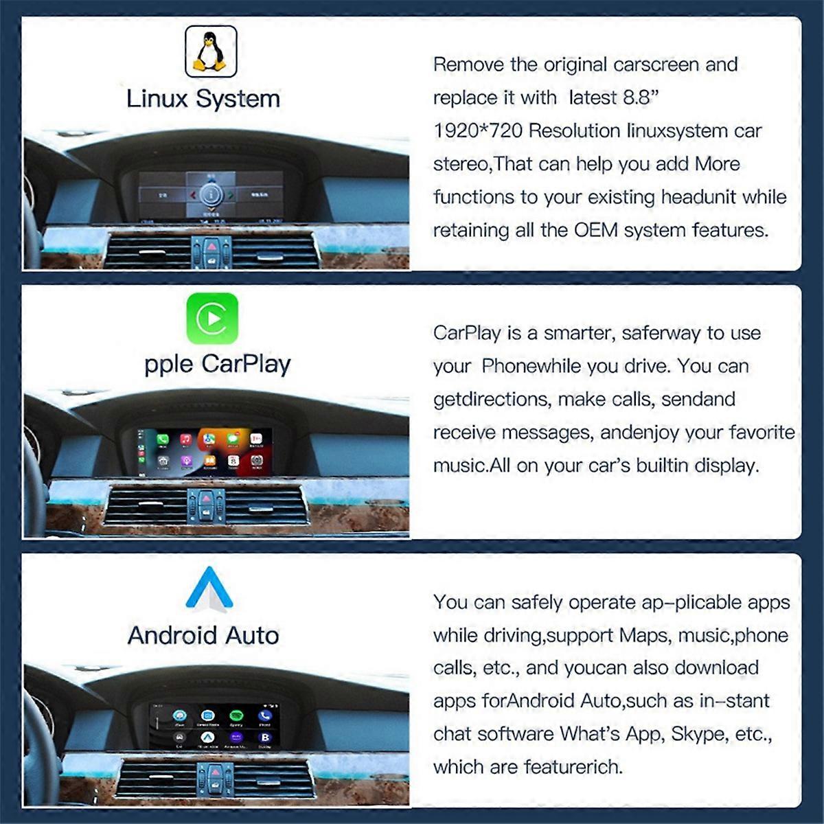 8.8inch Wireless CarPlay Android Auto Car Multimedia for 3 5 Series E60 E61 E90 E92 Navigation Car S