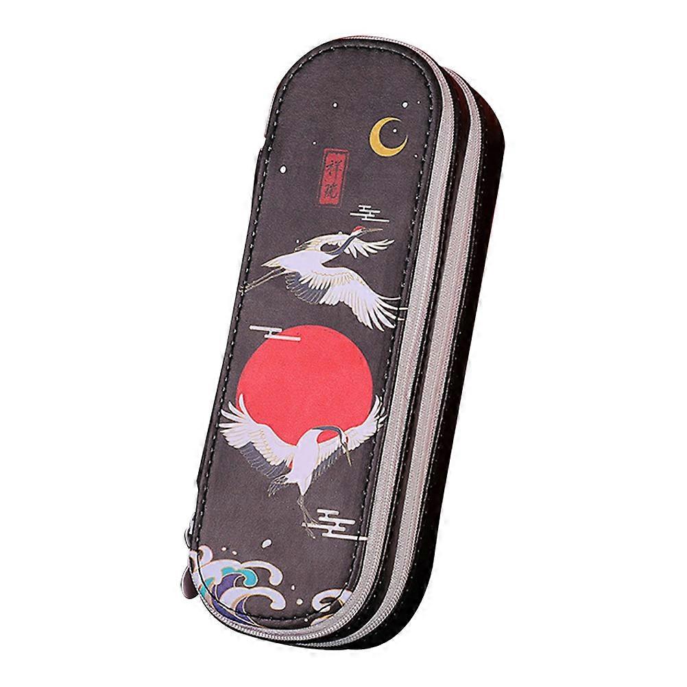 Kids Pencil Case Chinese Style Writing Case Double Layer Design Pen Bag For Students Red 21X8X7.5CM Storage 1Pack