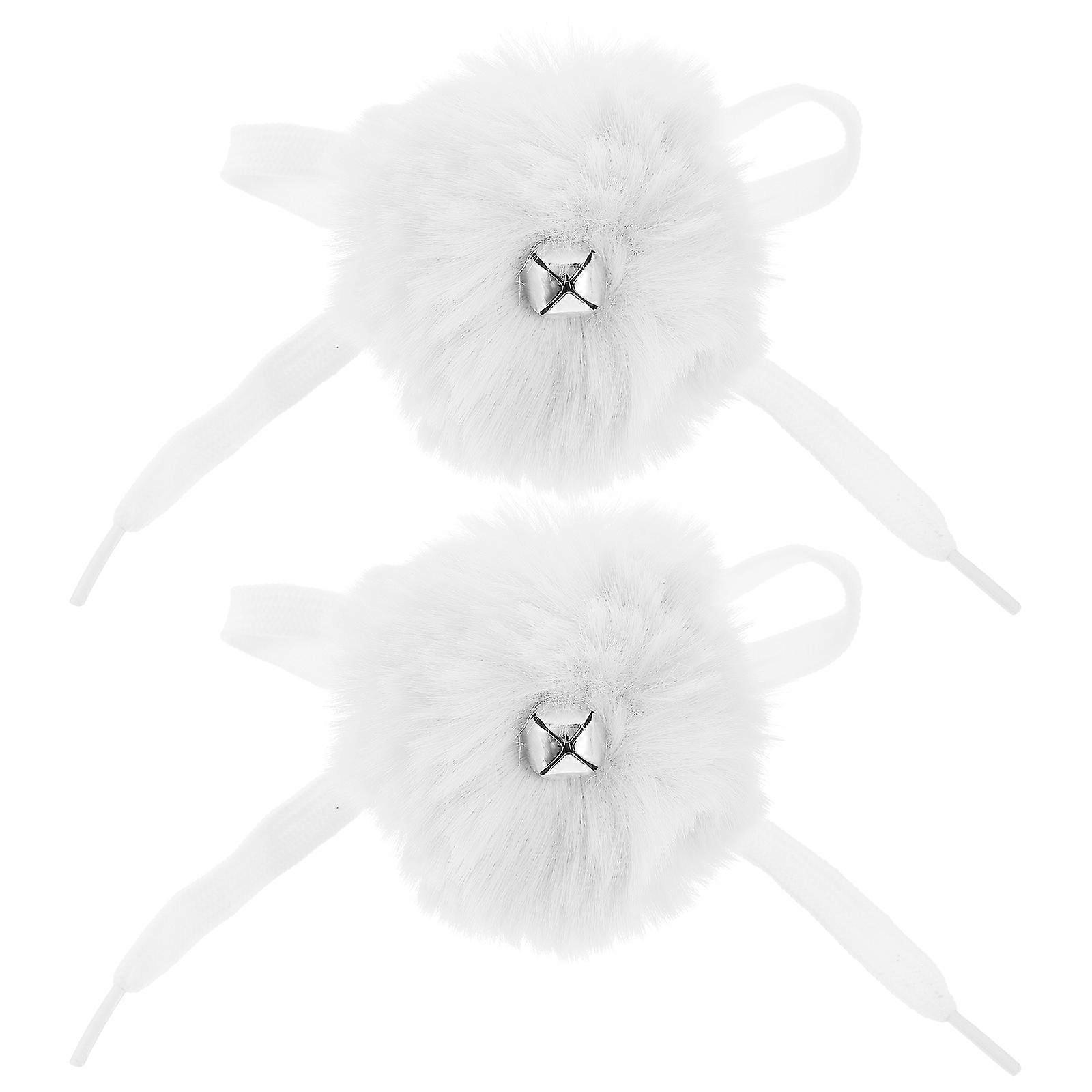 Ice Skates Fuzzy Balls Roller Skate Pompom Ball Decorative Accessory White 8x8cm Bell Sound 2Pcs
