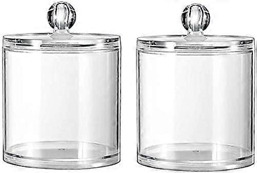 Round Clear Acrylic Storage Jars 2 Pcs with Lids for Cotton Balls, Swabs, Bath Salts - Plastic Container Set