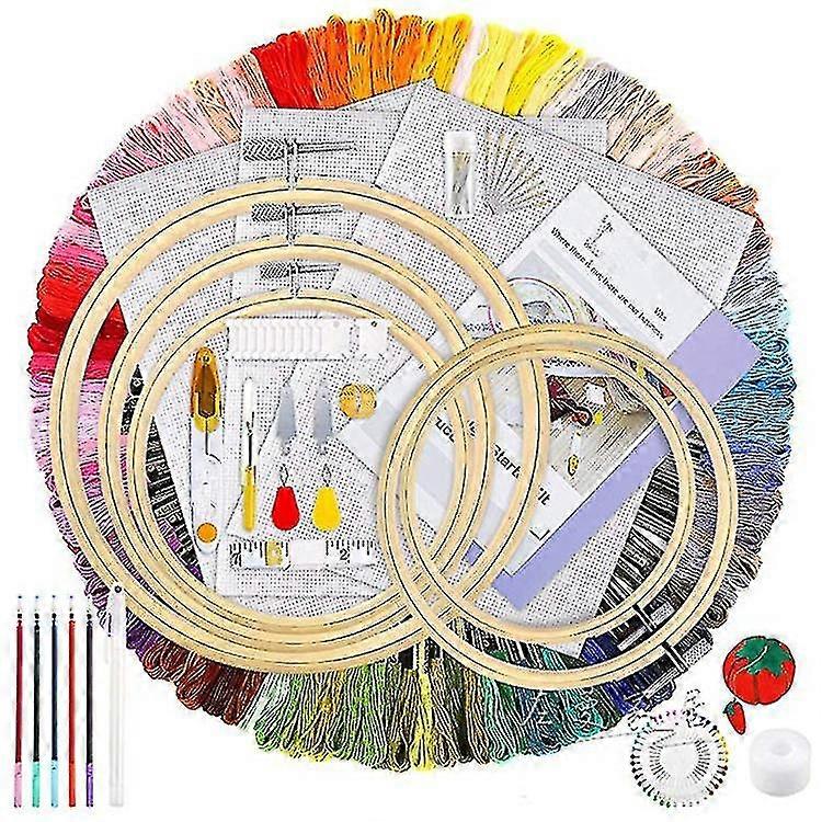 Embroidery Kit Featuring 100 Colorful Threads, Embroidery Hoops, and Cross Stitch Tools Ideal for Beginners of All Ages
