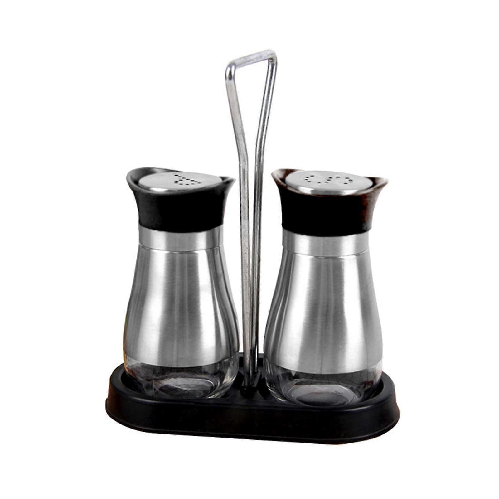 Stainless Steel and Glass Dispenser Bottle for Restaurant and Home Use, Kosher Black Pepper and Sea Salt Container