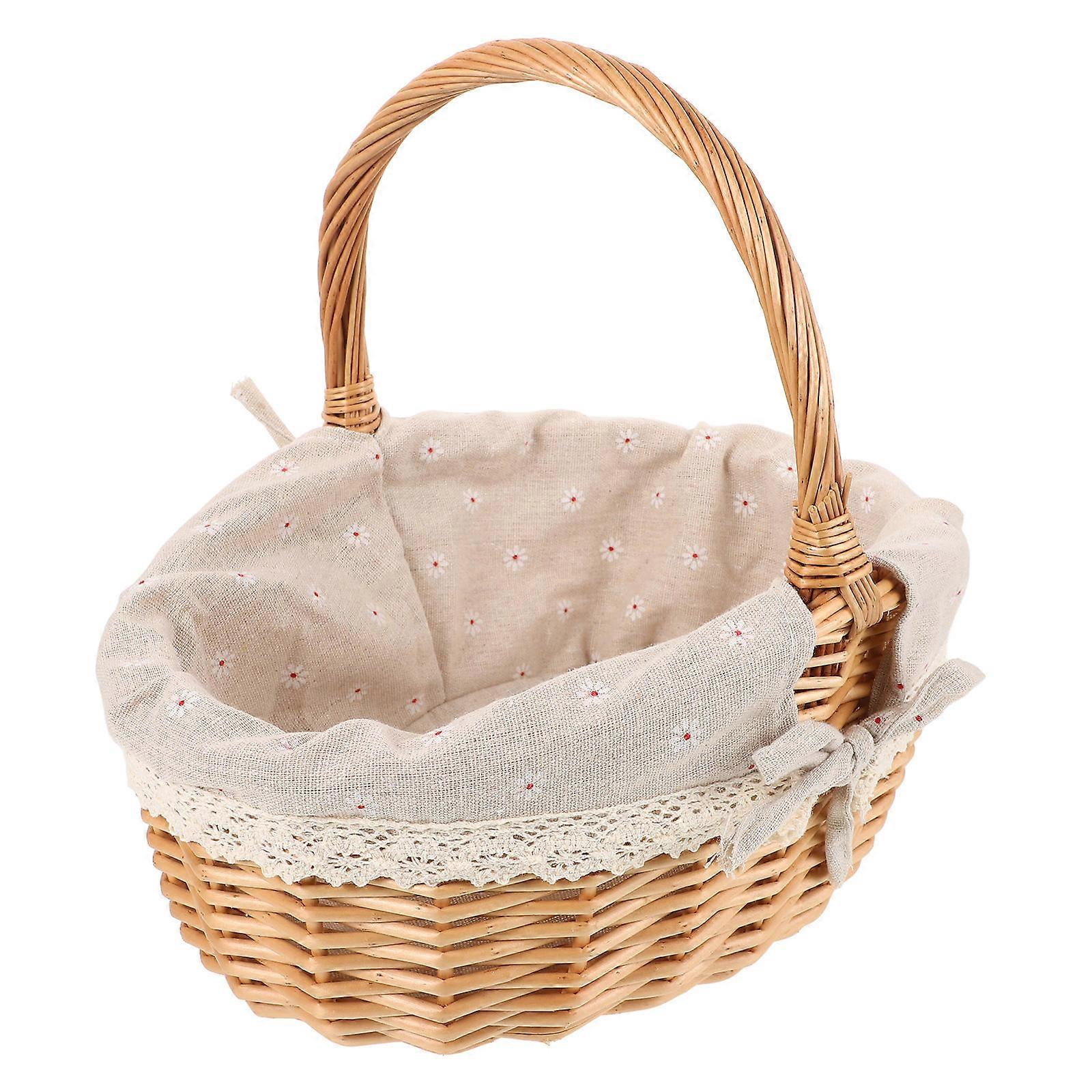 Rustic Woven Basket Hand Made Vegetable Basket Portable For Shopping Rectangular Wood 1Pack