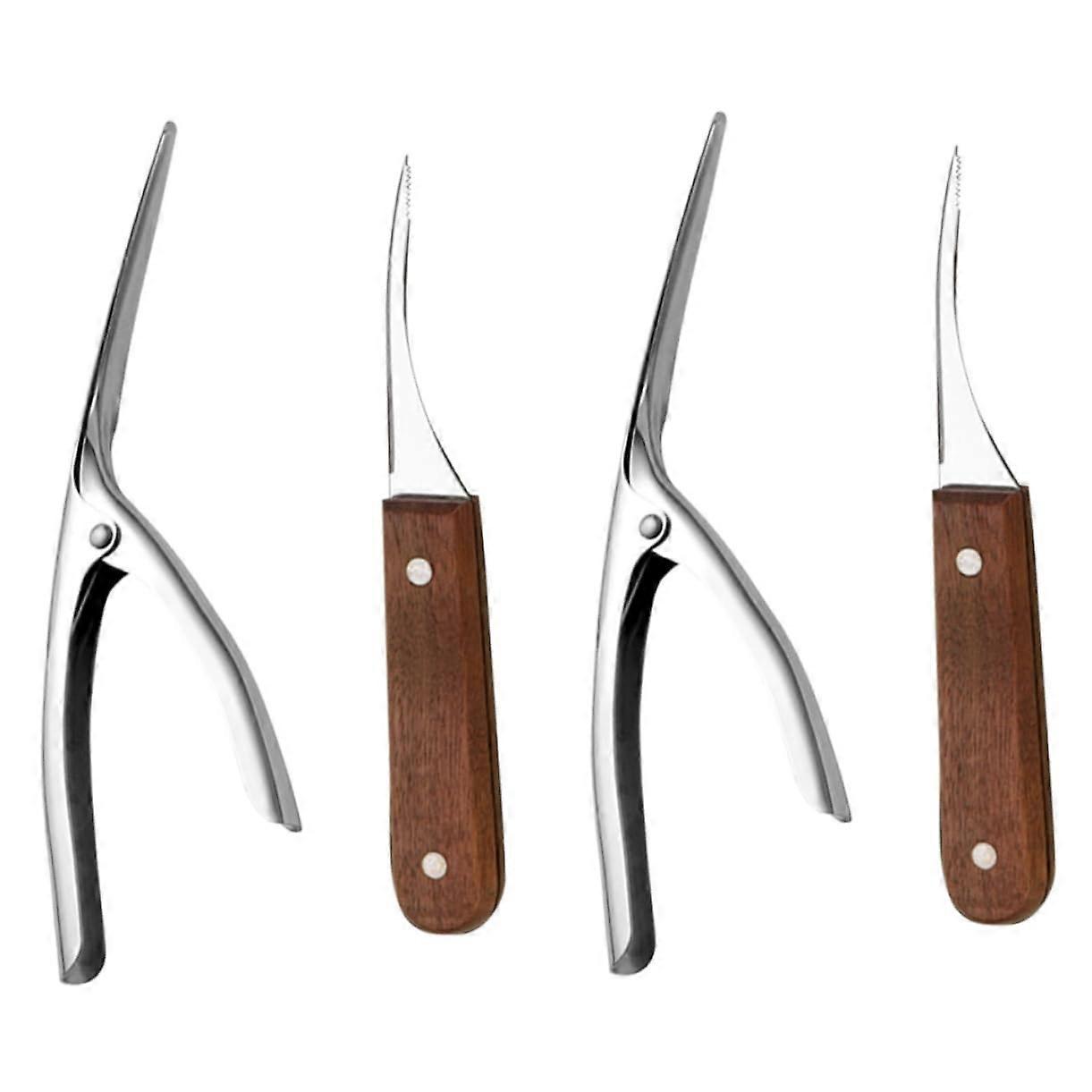Shrimp Peeler Set of 4 with Walnut Wood Handle, Serrated Design for Safe Shell Removal, Portable Seafood Tool