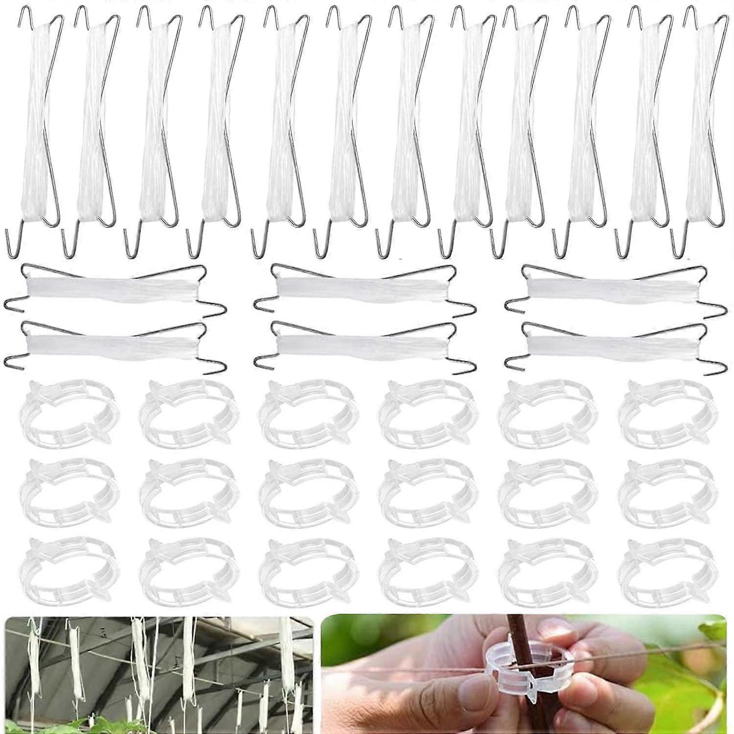 Tomato Hooks Metal, 18 Pack with Cord, 18 Plant Buckles, 3m Rope, Heavy-Duty Support for Tomatoes and Cucumbers