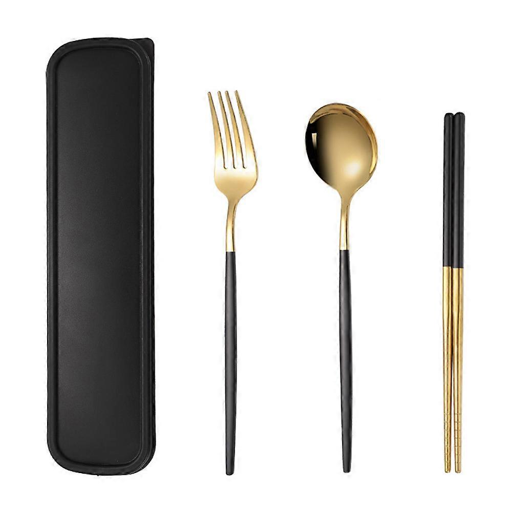 3-Piece Stainless Steel Travel Camping Tableware Set Fork Spoon Chopsticks With Portable Box-Set1
