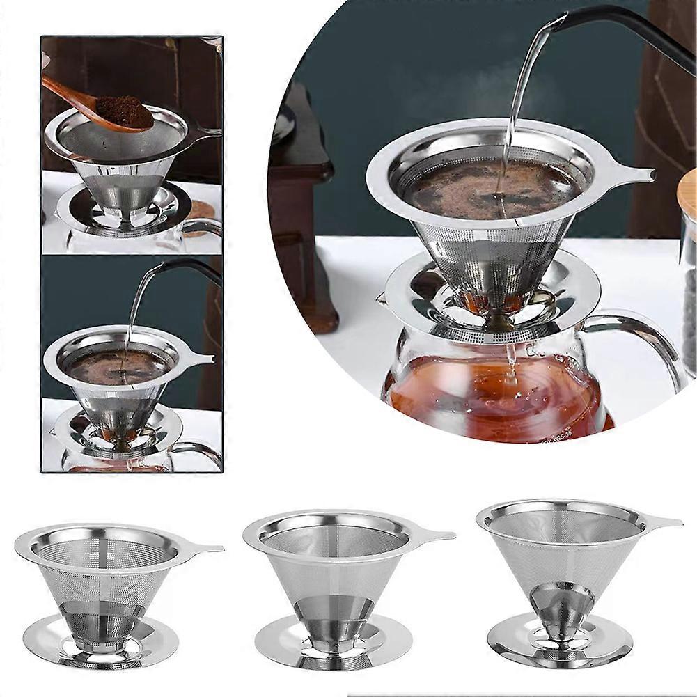 Stainless Steel Pour Over Coffee Dripper - Paperless Metal Cone Filter with Stand, Double Wall Design for 1-2 Cups