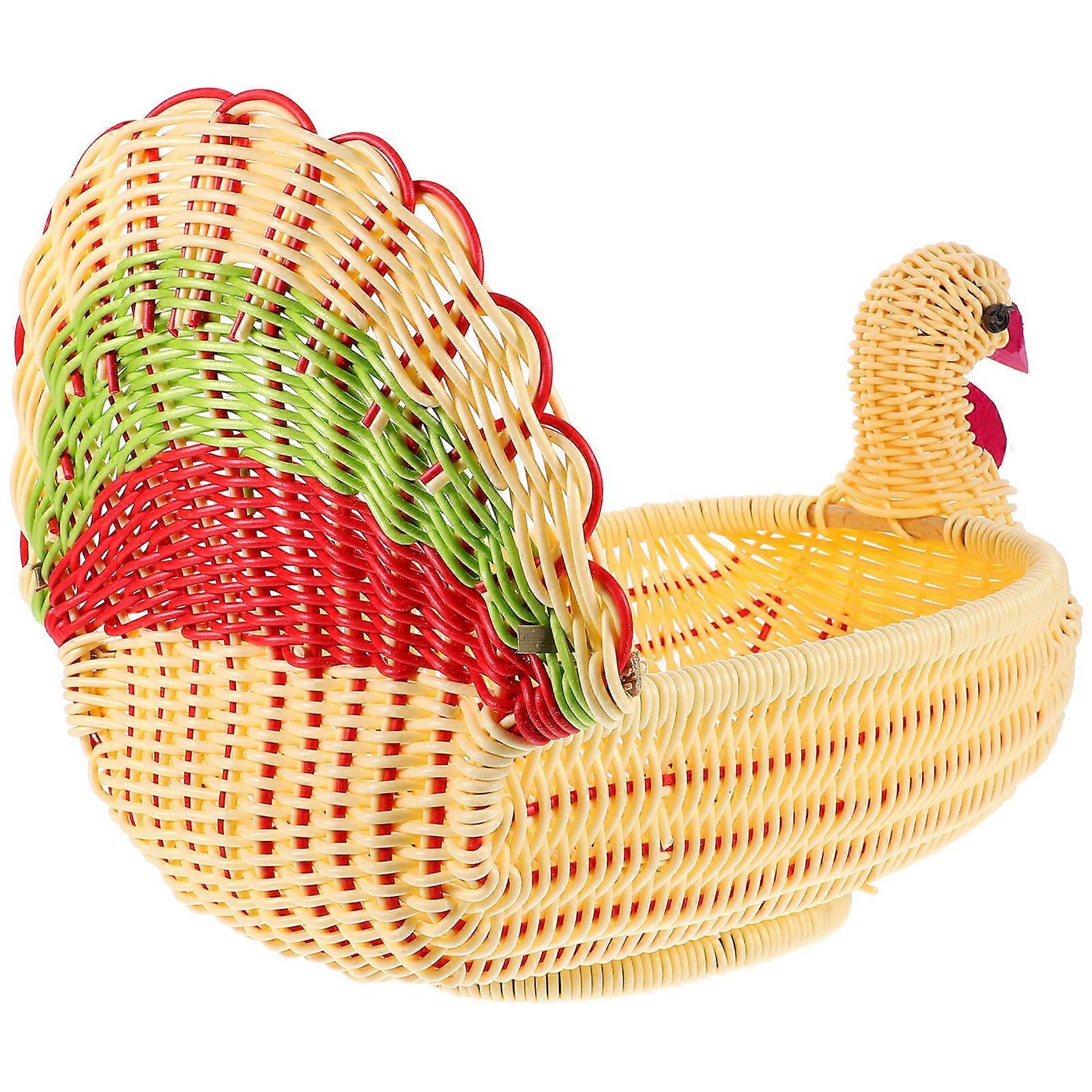 Woven Basket for Fruits, Designed with a Festive Turkey Appearance