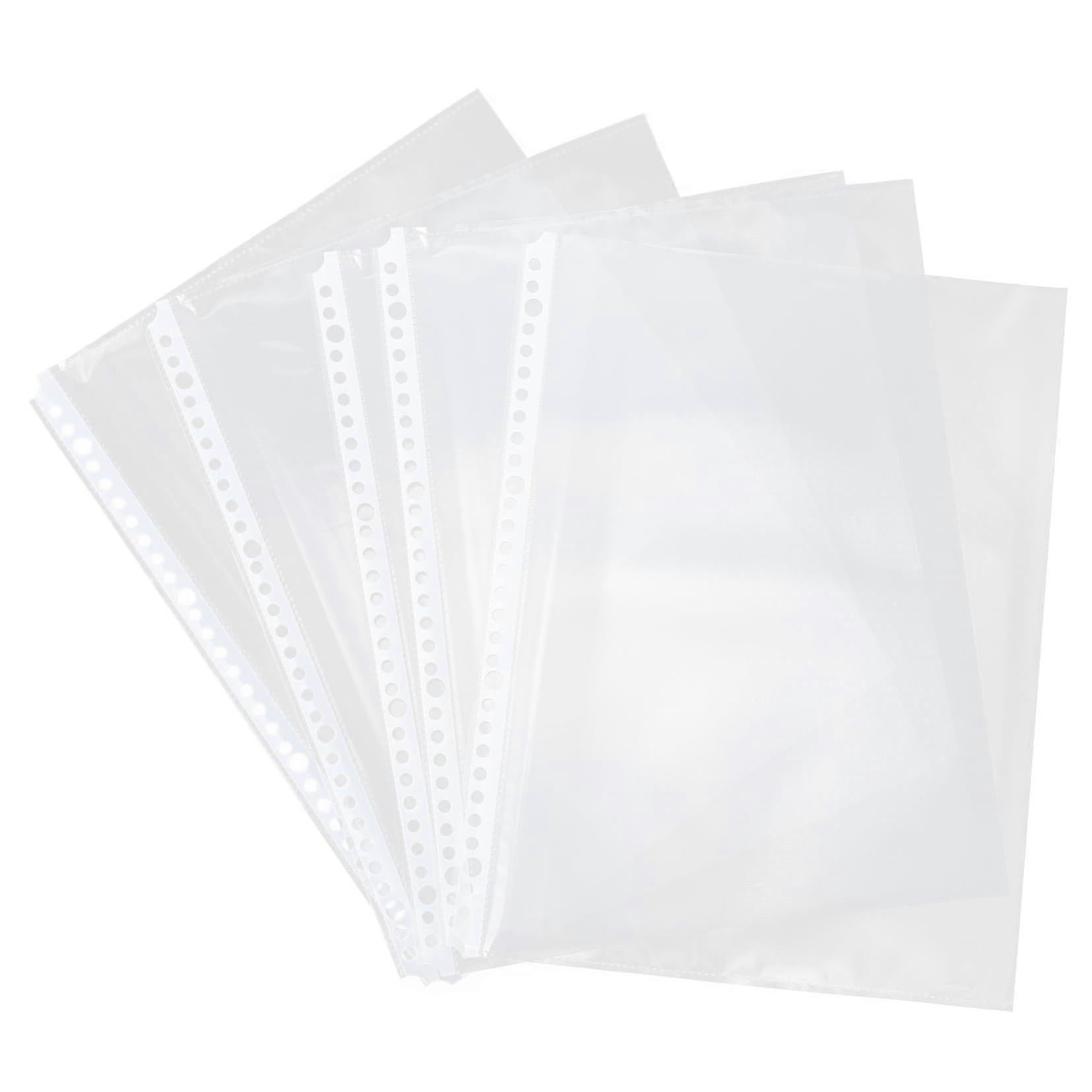 100 pieces document folder with holes, transparent binder sleeves for loose sheets, for storage and organization of school documents.