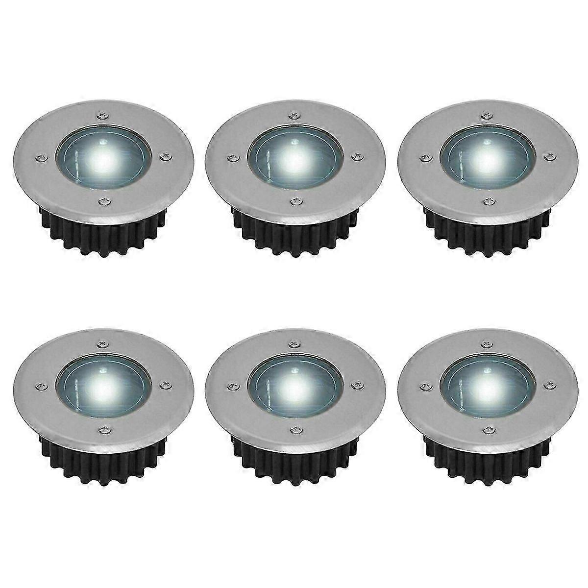 地面にフラッシュ6ソーラーLEDスポットライトのセット - 円形 - 直径:85ミリメートル - 脚に抵抗力のある外側 - ステンレス鋼のファサード - 6ソーラーランプ