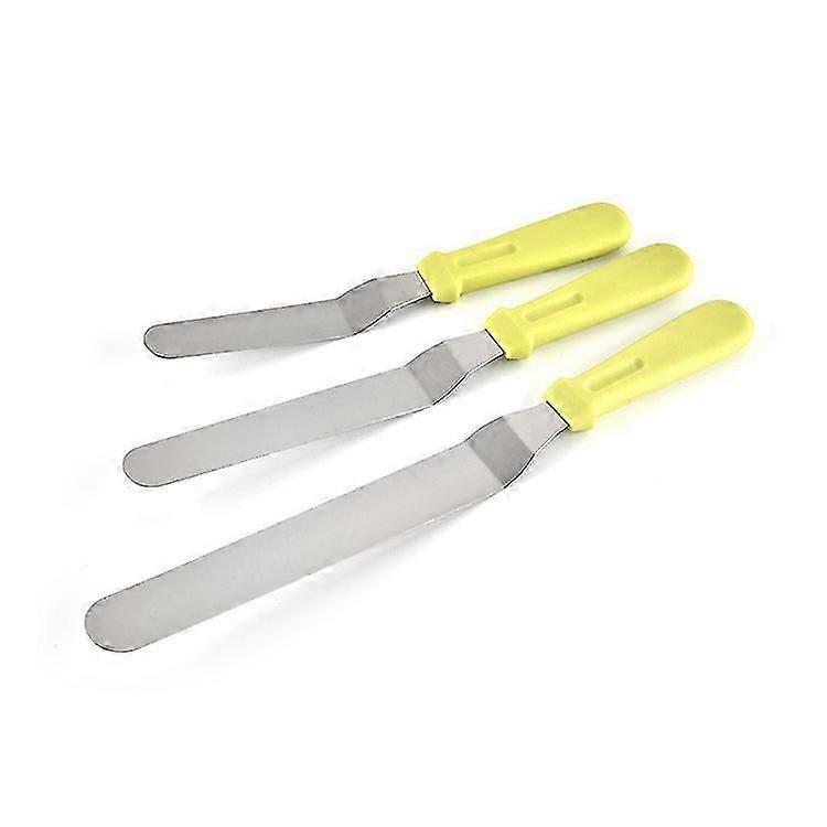 Stainless steel blade, icing spatula set cake decoration tool, plastic handle inclined frosting spatula set, cake spatula (6 8 10 inches) yellow