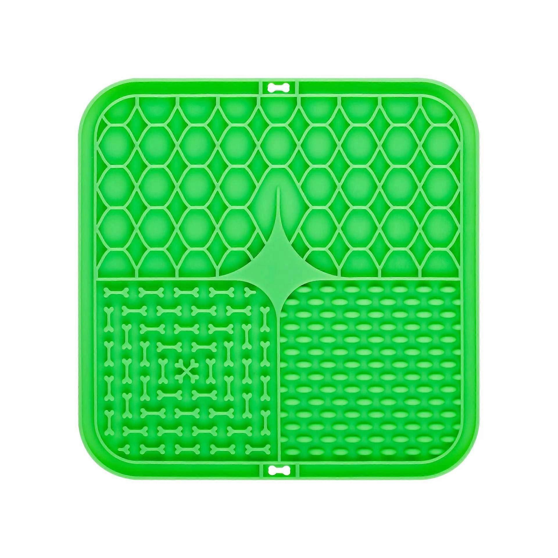 Silicone Slow Feed Mat For Pets Portable Non-Slip 60 Suction Cups Three-Zone Design 20 cm Five Colors Including Green