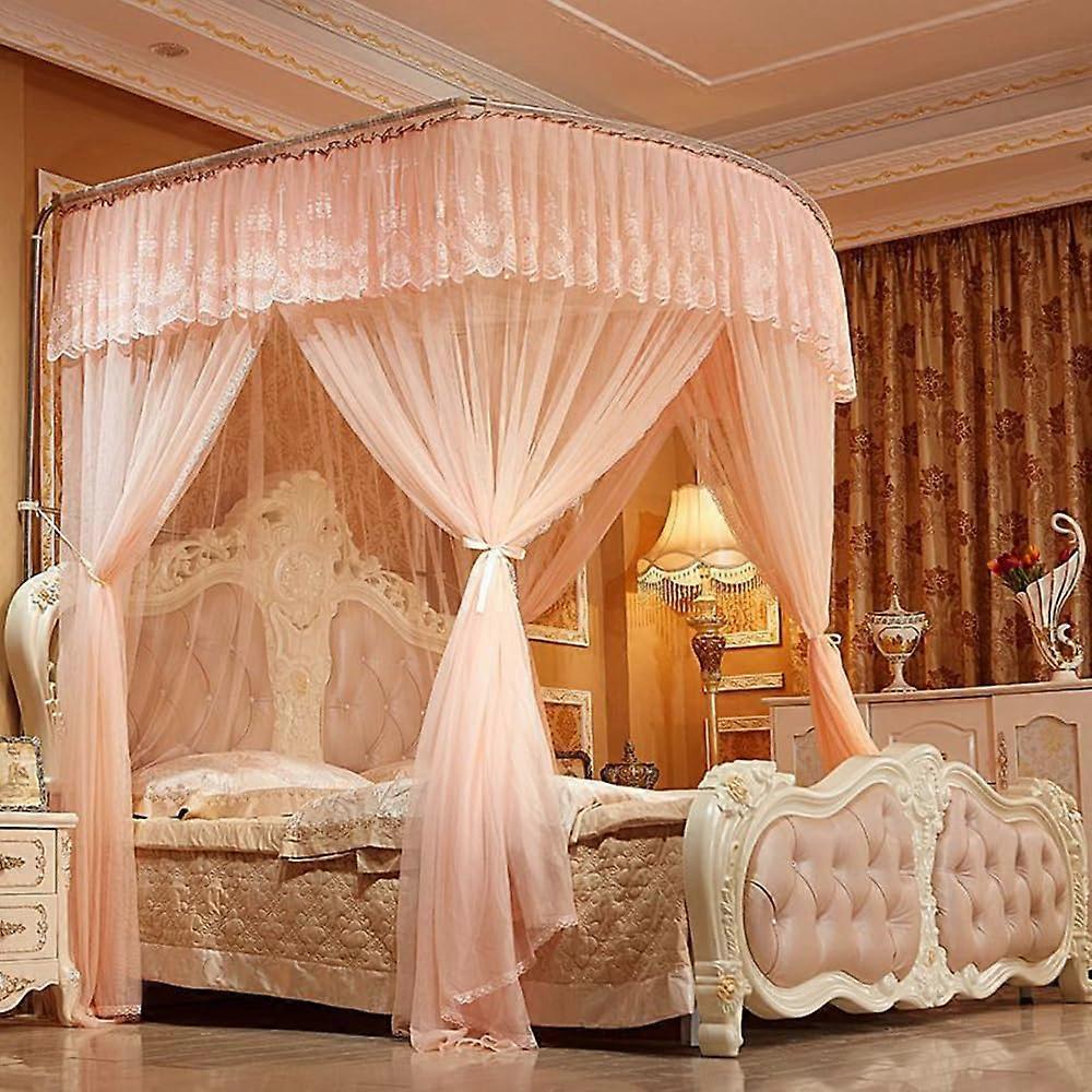 Shaped mosquito net for bed curtain with extendable rod and floor mounting, simple and tool installation, 1.8m*2m