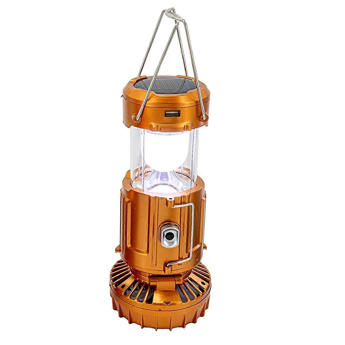Solar Lantern Powered Light & Fan - 6 in 1 Portable Foldable Rechargeable Camping Lamp with Fan, Ch