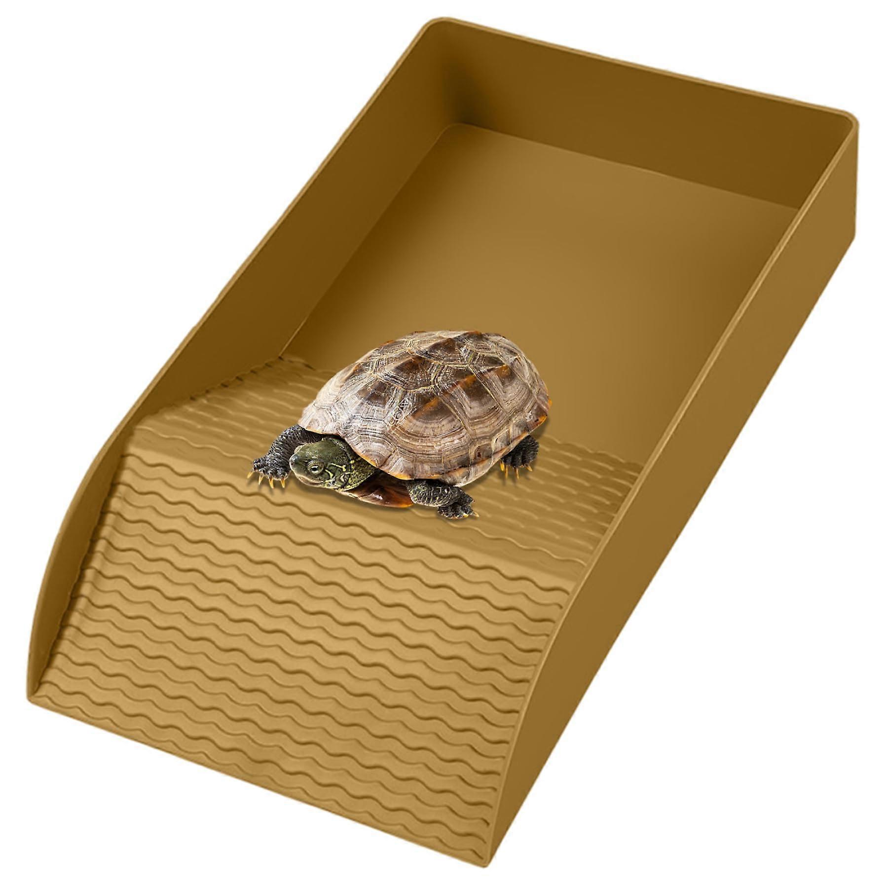 12x6x2in Reptile Water Dish, NonSlip Ramp Shallow Reptile Pool Rectangular Turtle Basin Smooth and Sturdy Plastic Turtle Dish for Gecko Snake
