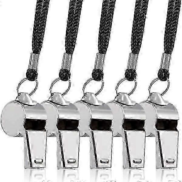 Paquet de 5 sifflets en acier inoxydable avec sangle