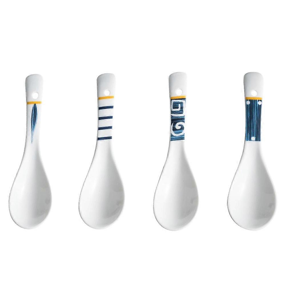 Ceramic Soup Spoon Set Simple Design Home Use Meal Time Scoop Soup 5.5x1.77x0.79Inch 4Pcs