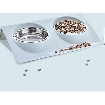 Holdbar dobbeltskål rustfrit stål foderautomat - British Pet Dining Solution