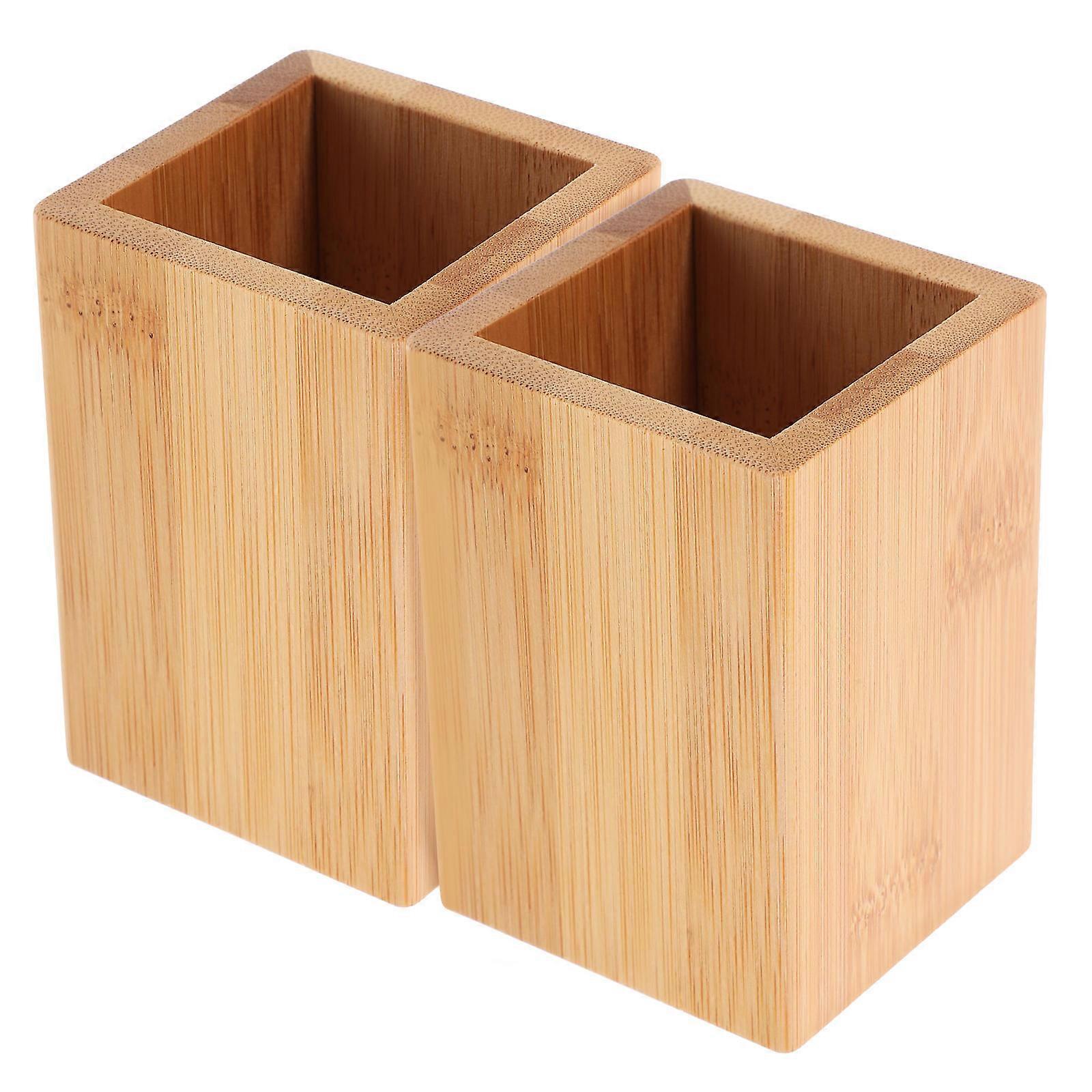 Handmade Bamboo Pen Stand Desktop Pen Container Simple and Classic 8.80X6.00X6.00CM 2Pcs