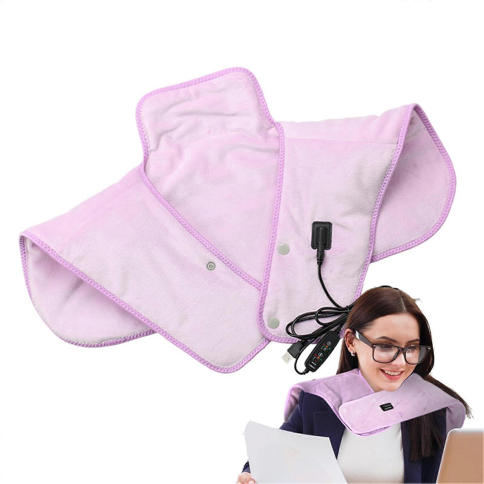 Heated neck and shoulder wrap, fast heating, auto shutoff, USB, purple