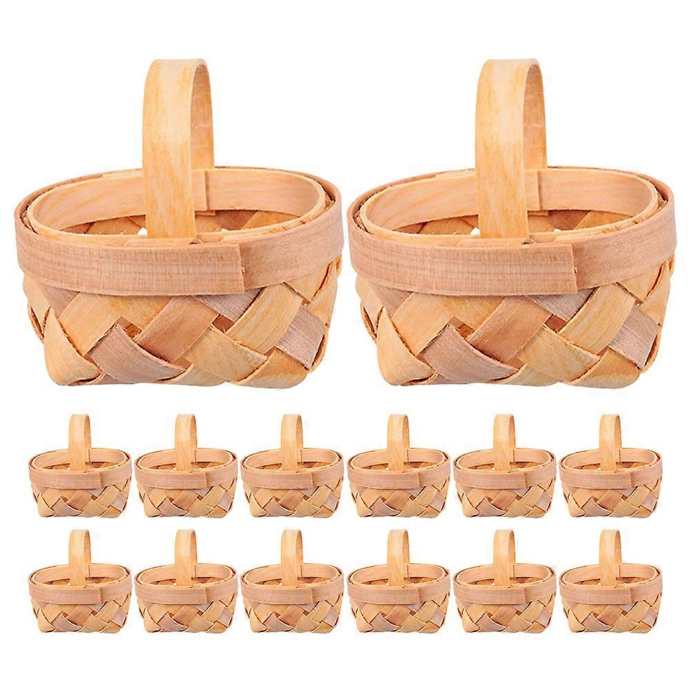 14pcs Mini Wooden Woven Baskets with Handles – Small Decorative Candy Baskets for Weddings, Parties, DIY Packaging & Farmhouse Event Decor