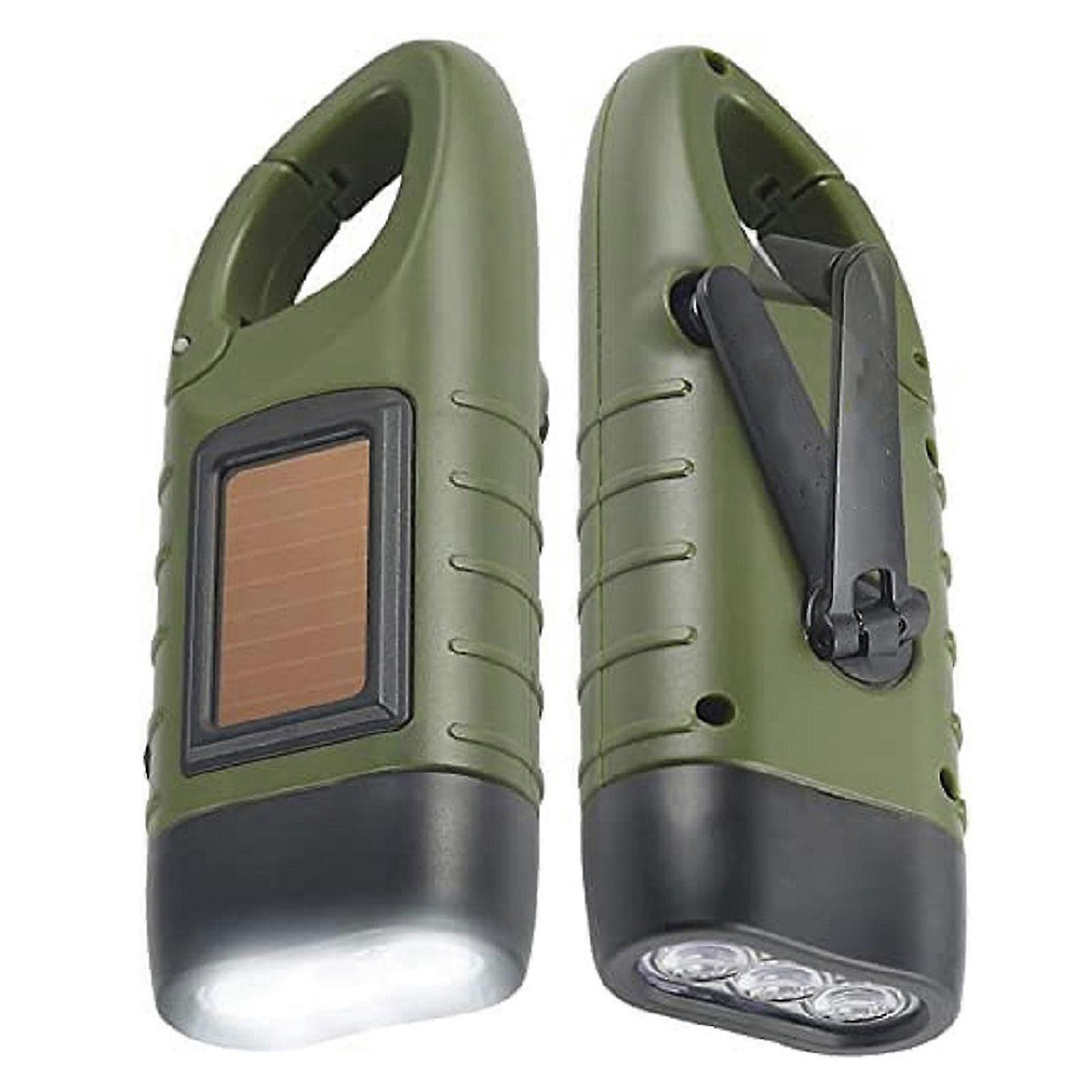LED Portable Flashlight Multifunction Solar Charging Manual Power Generation Torch Light for Camping Emergency Green YMHC
