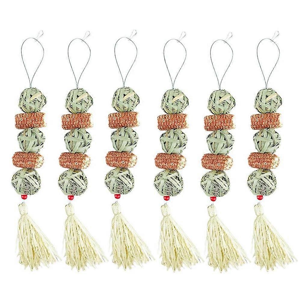 6PCS Natural Straw Rabbit Chew Toys for Small Pets, Hamster Accessories, Boredom Relief, Durable Material